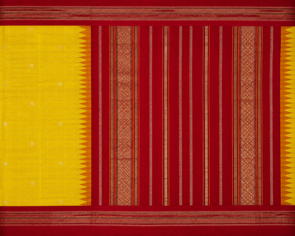 Lemon Yellow Gadwal Jari Butta Ilkal Silk Saree with Chikki Paras Border