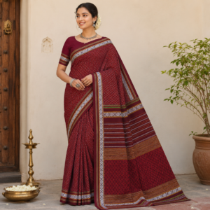 Authentic Handloom Guledagudda Khana Cotton Silk Saree with Traditional Geometric Motifs
